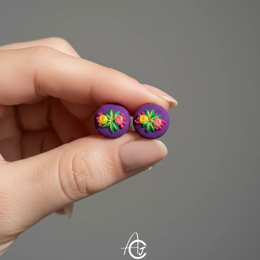 Embroidered Fabric Earrings : Handmade - Image 5