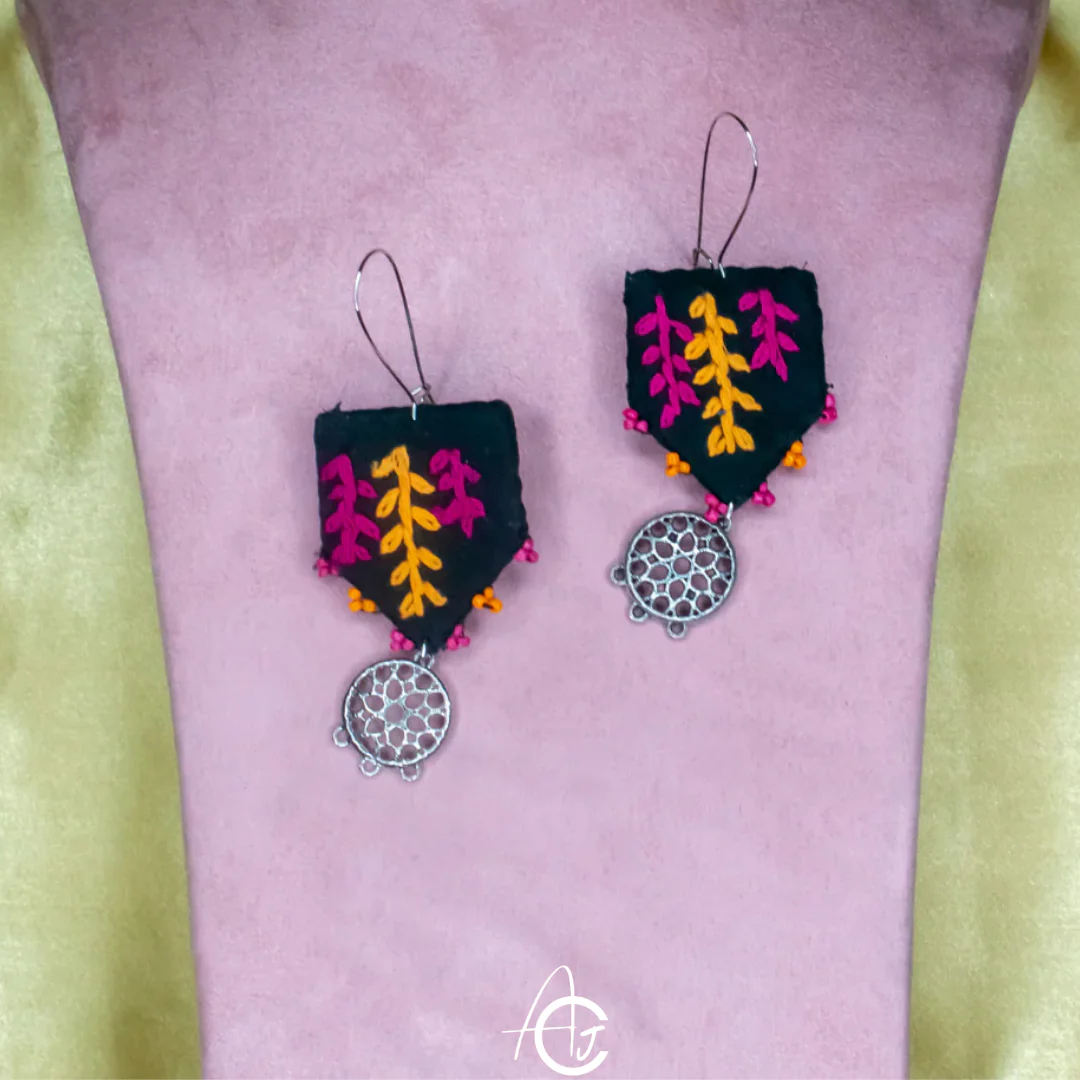 Embroidered Fabric Earrings : Handmade - Image 6
