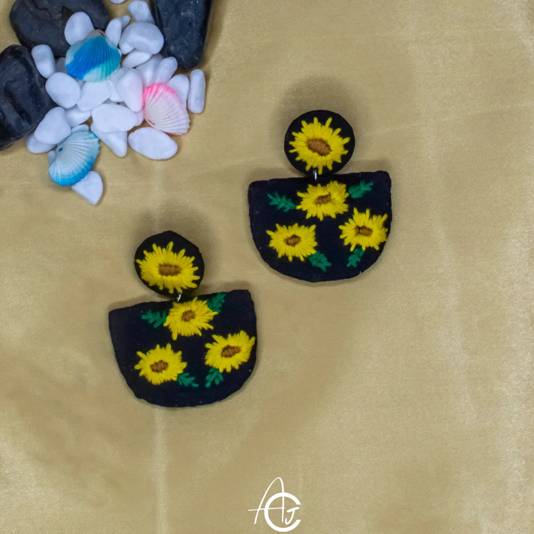 Embroidered Fabric Earrings : Handmade - Image 6