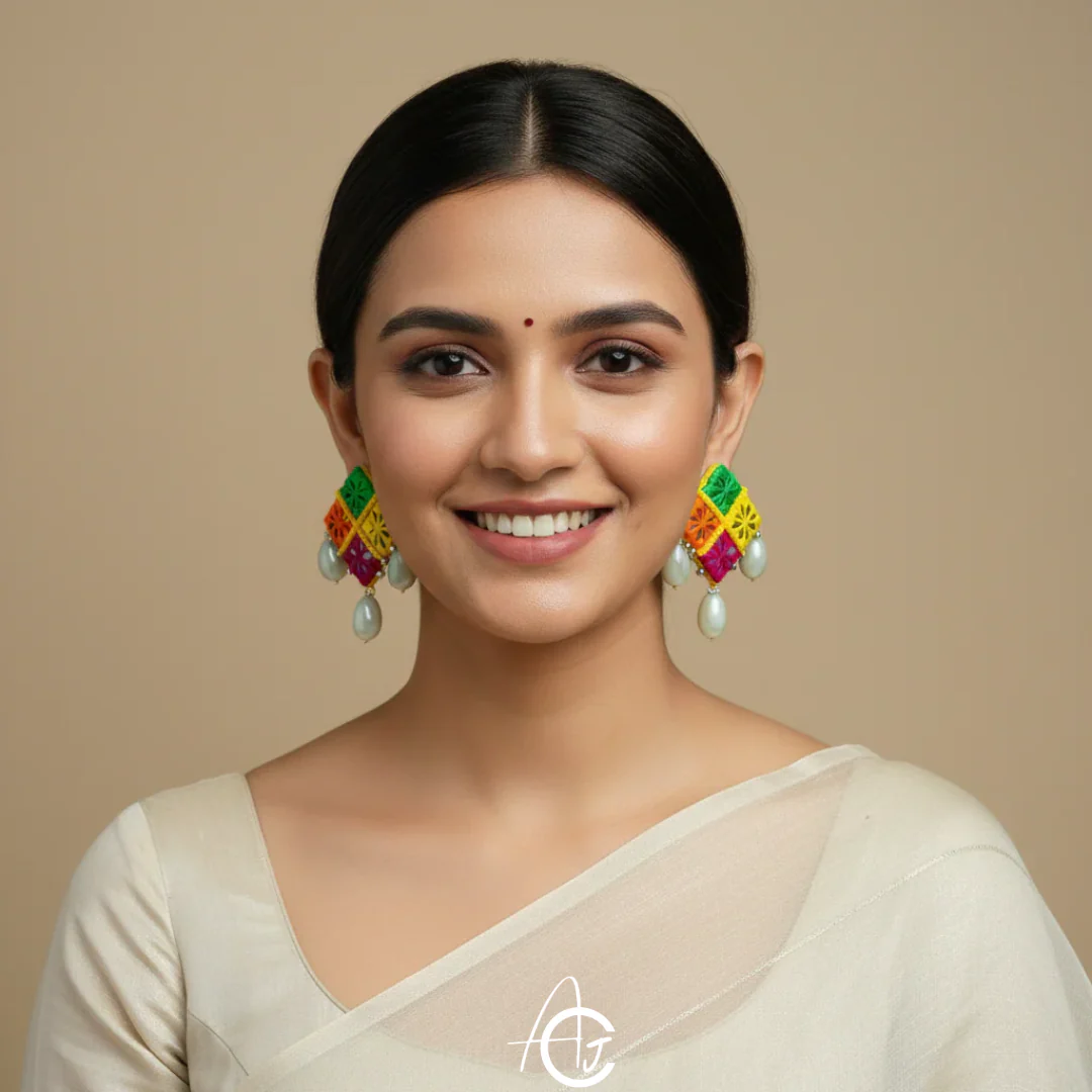Embroidered Fabric Earrings : Handmade - Image 2