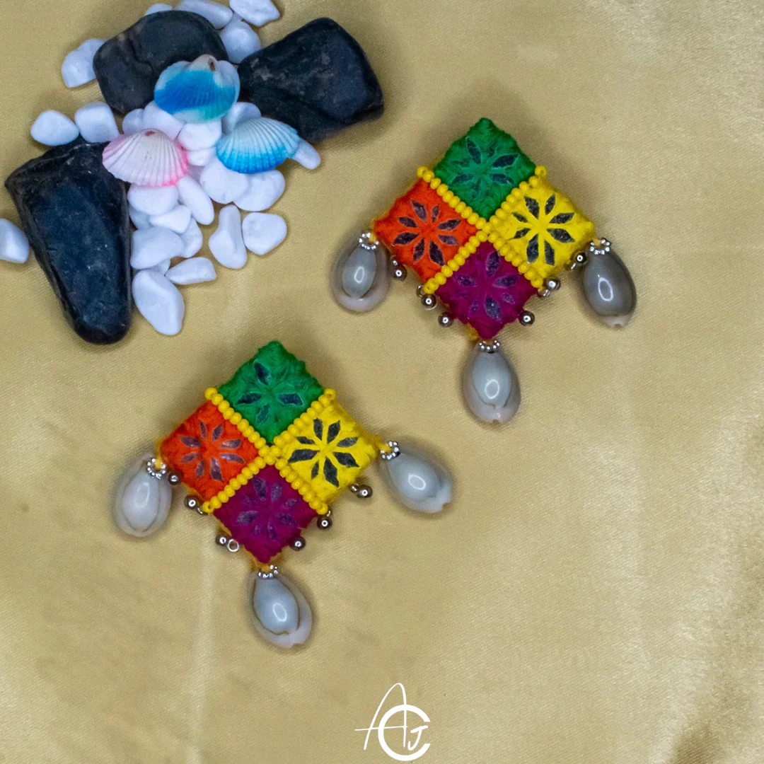 Embroidered Fabric Earrings : Handmade - Image 6