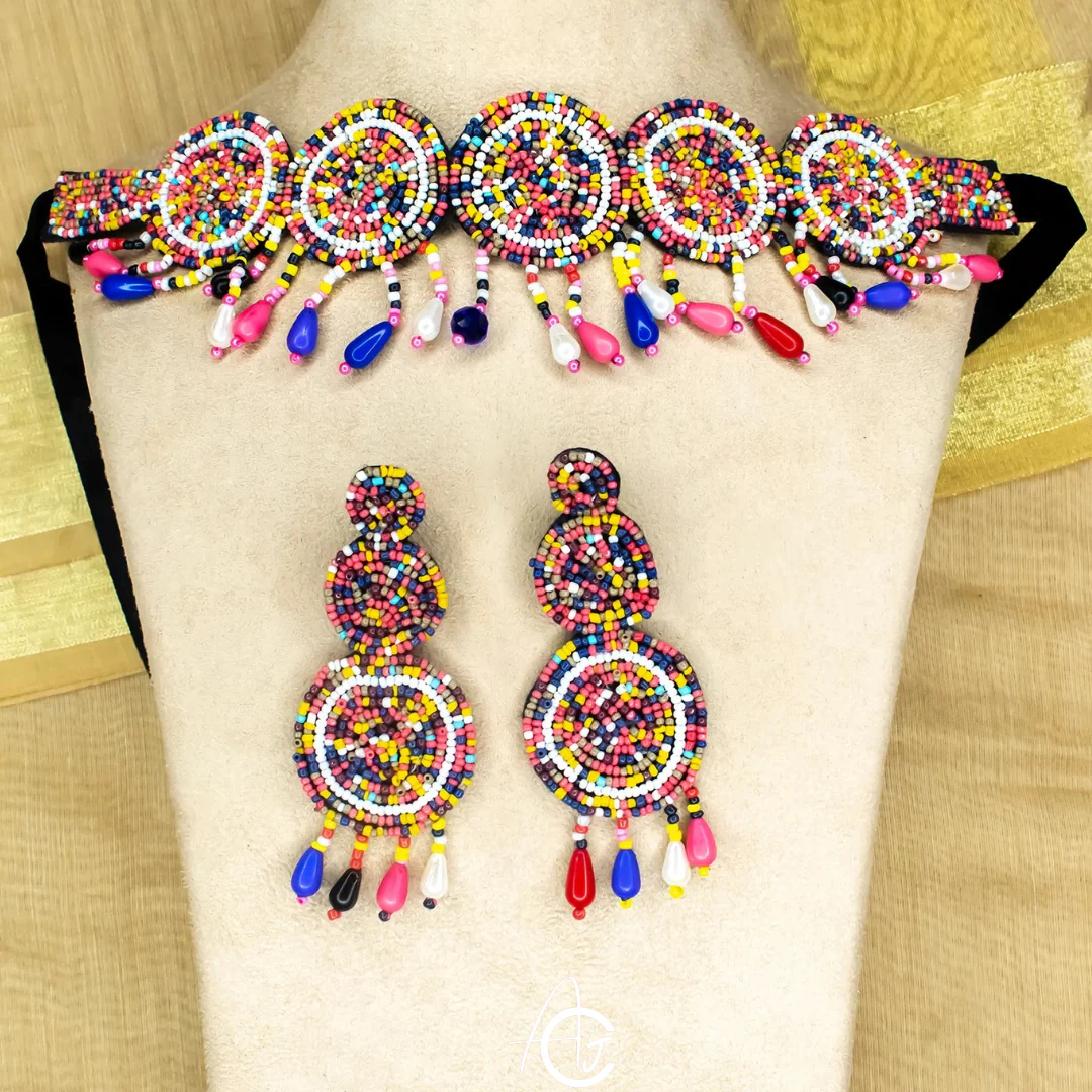 Beads Embroidered Necklace Set : Handmade - Image 5