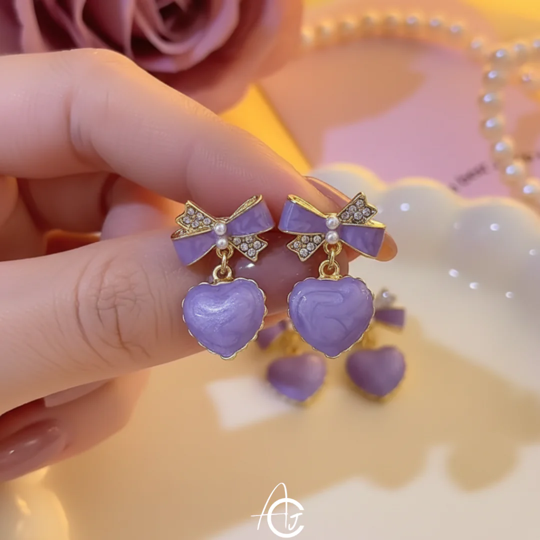 Bling Bow Purple Earrings - Image 3