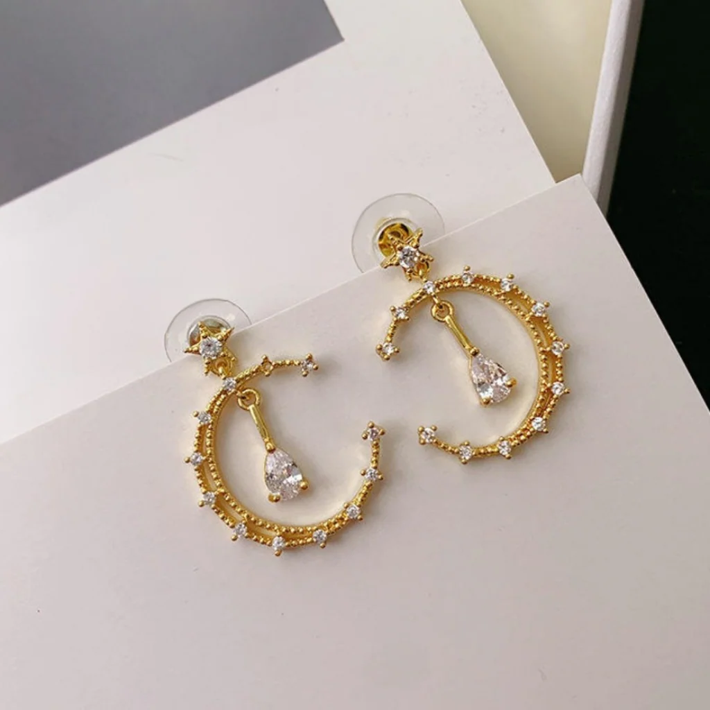 Bling Semicircle Drop Earrings - Image 5