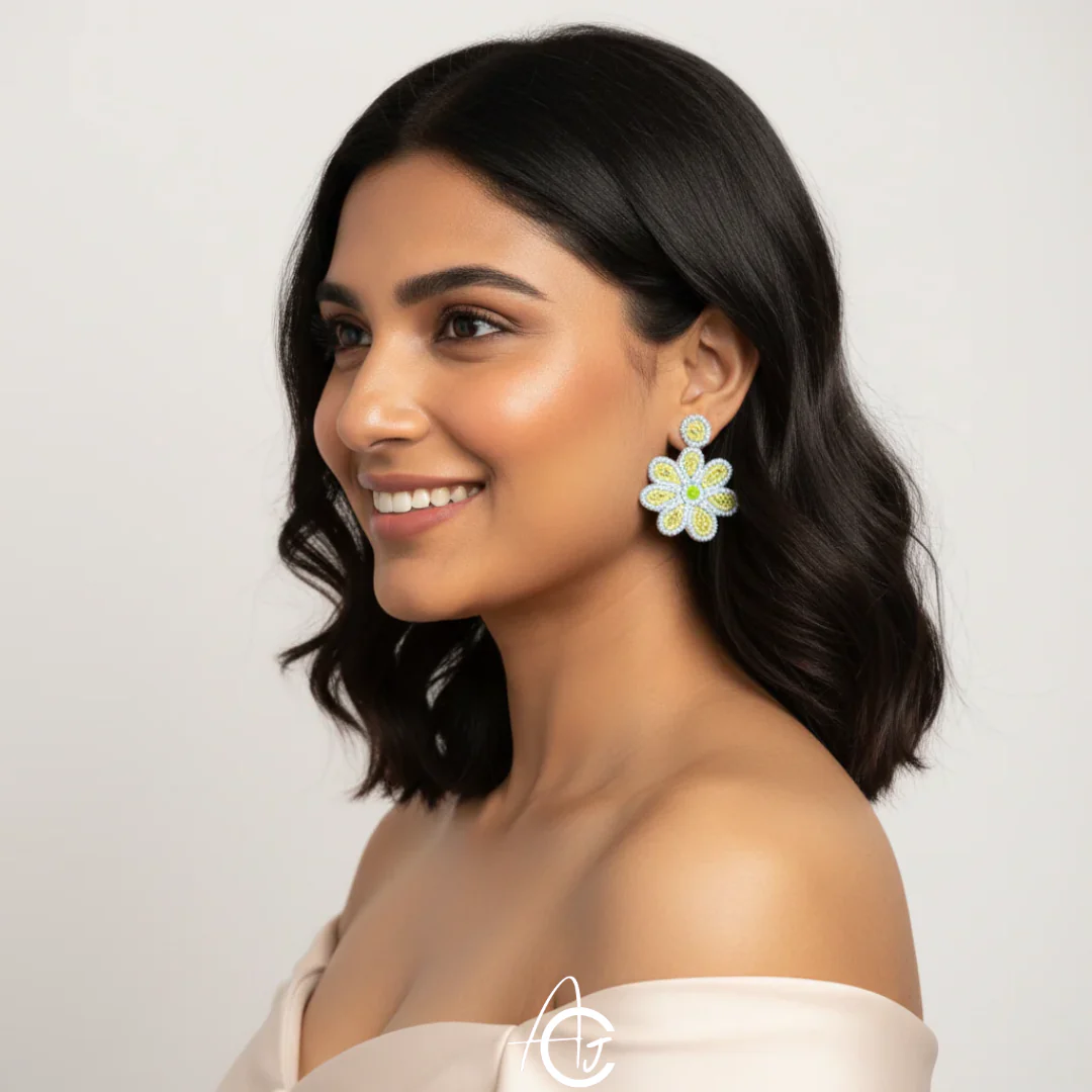 Beads Embroidered Earrings : Handmade - Image 2
