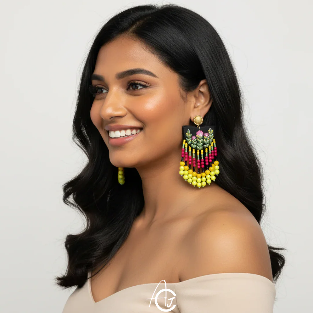 Fabric Earrings, Handpainted : Handmade - Image 4
