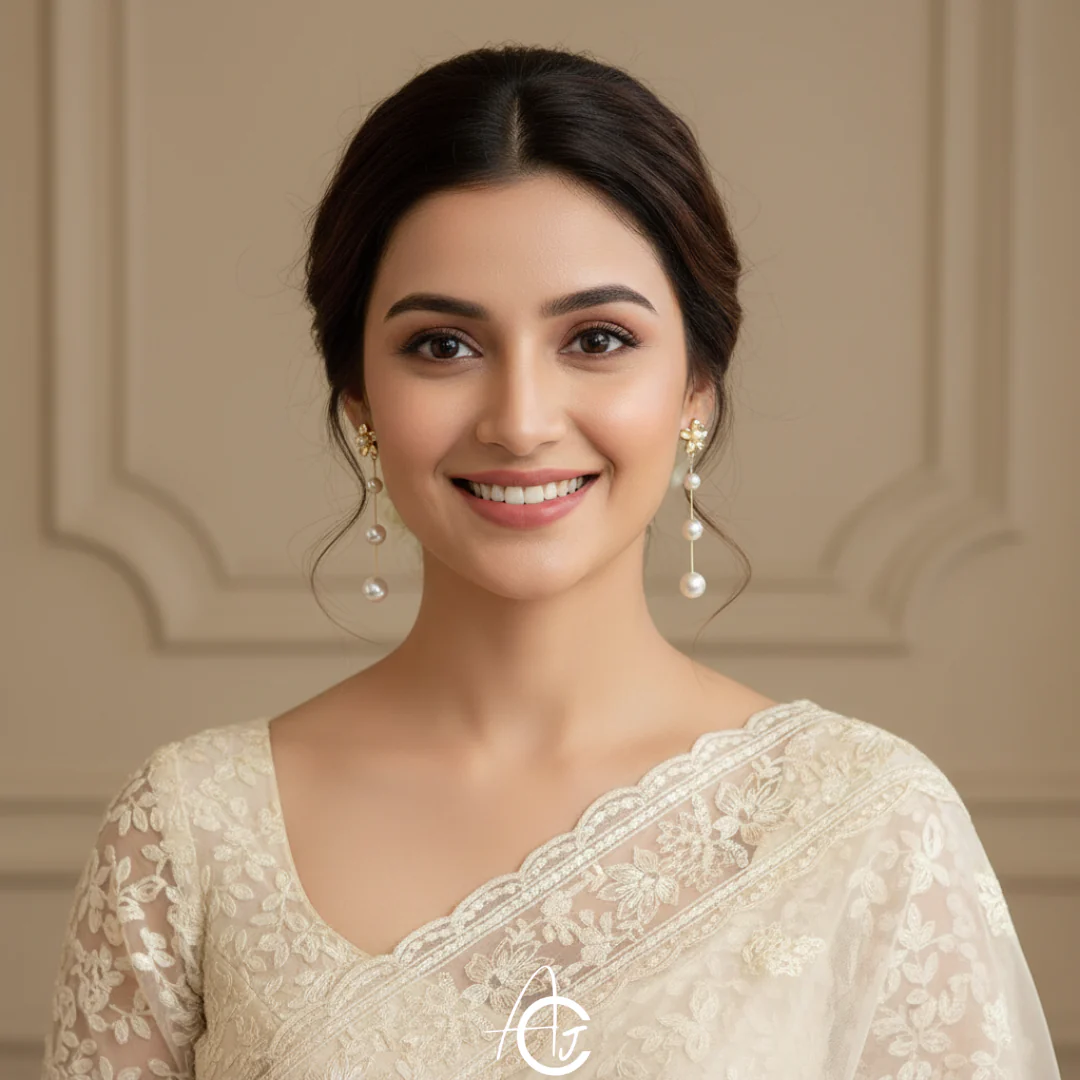 Flower And Pearl Drop Earrings - Image 4