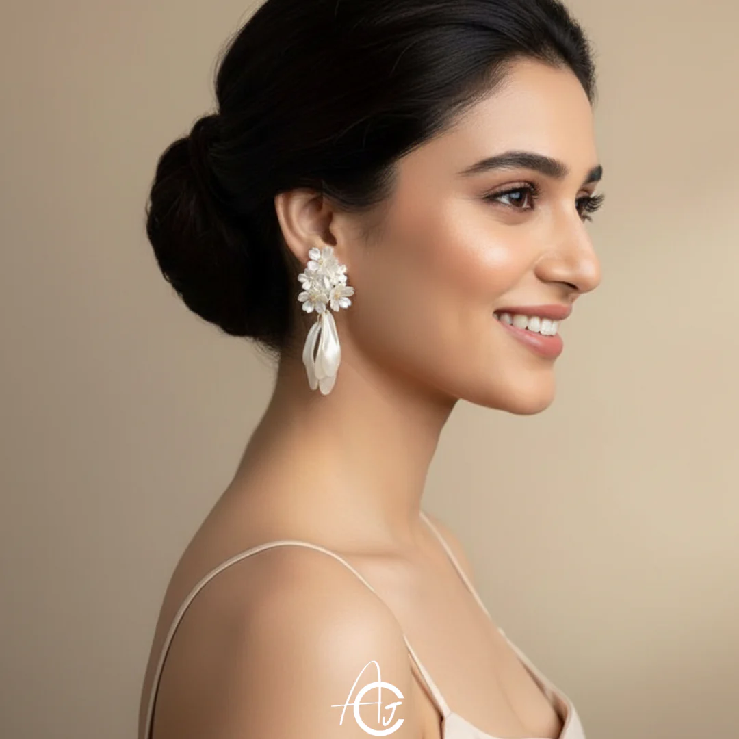 Flower Drop Statement Earrings - Image 4