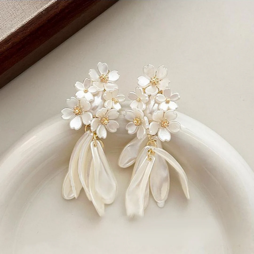 Flower Drop Statement Earrings - Image 5
