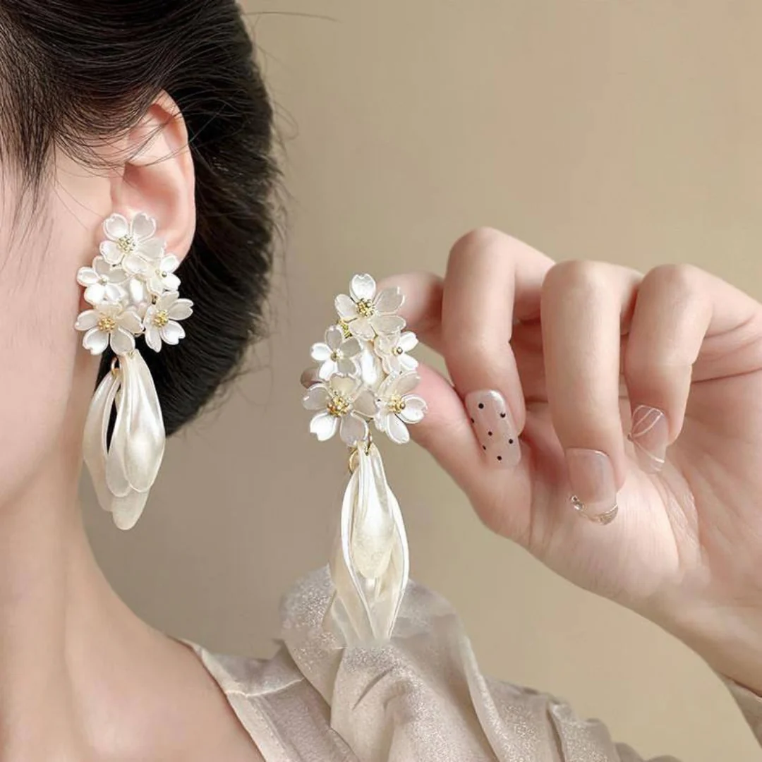 Flower Drop Statement Earrings - Image 6