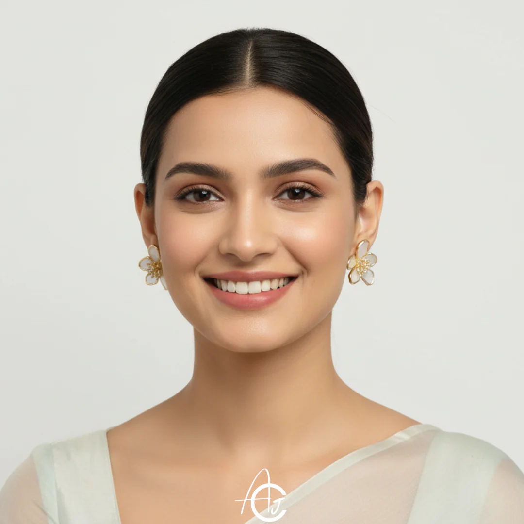 Flower Statement White Earrings - Image 2