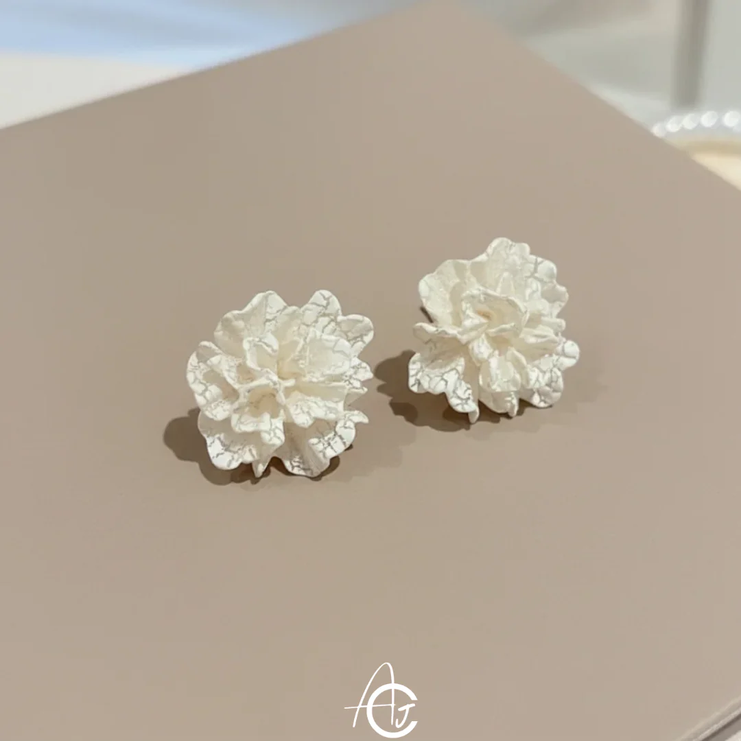 Flower Statement White Earrings - Image 6