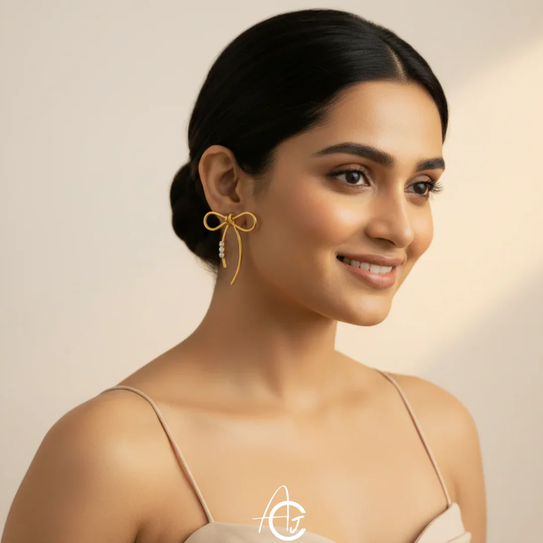 Golden Big Bow Earrings - Image 2