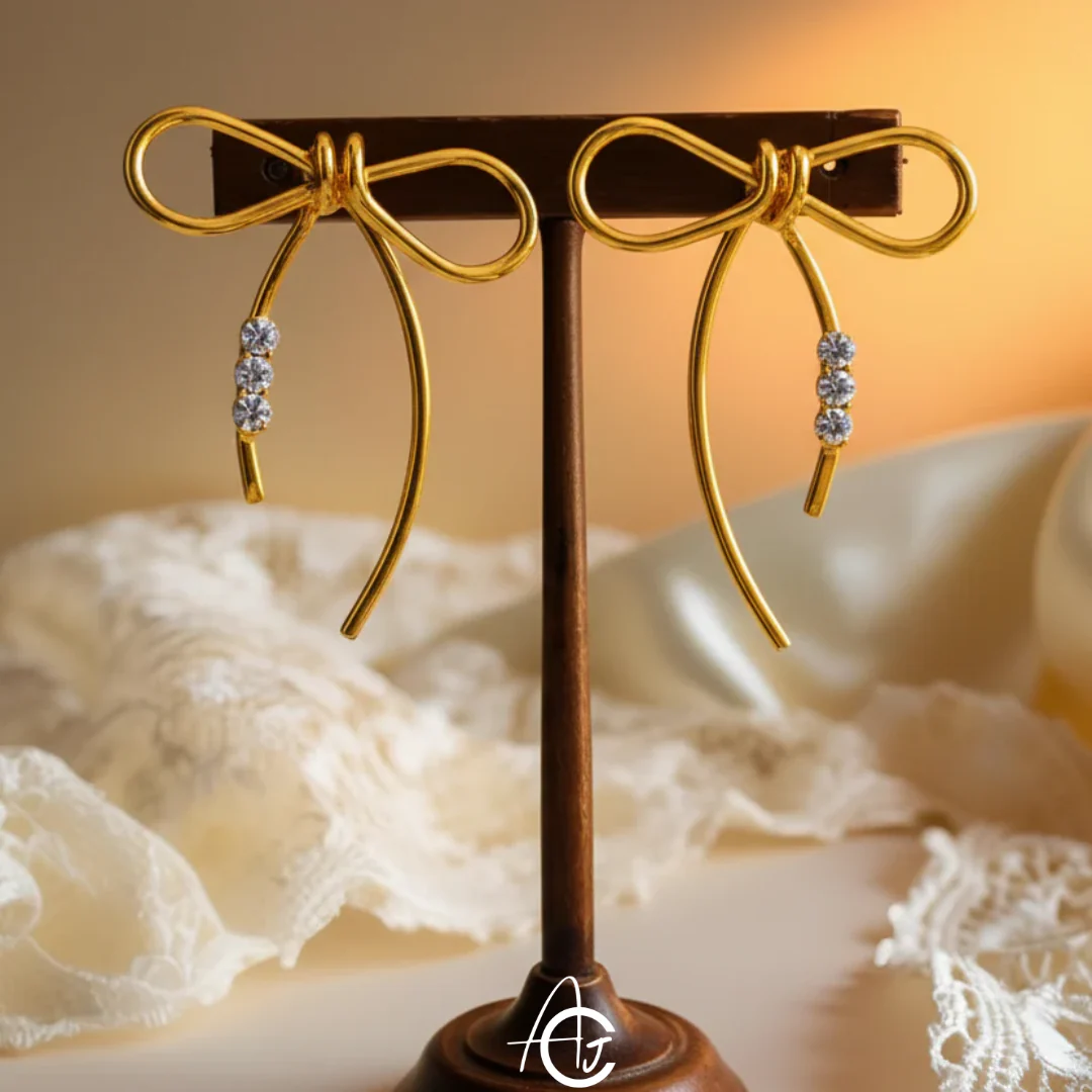Golden Big Bow Earrings - Image 3
