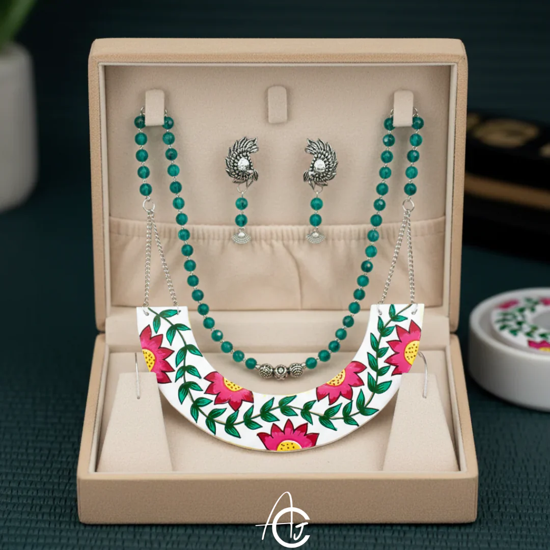 Statement Necklace set, Handpainted : Handmade - Image 4