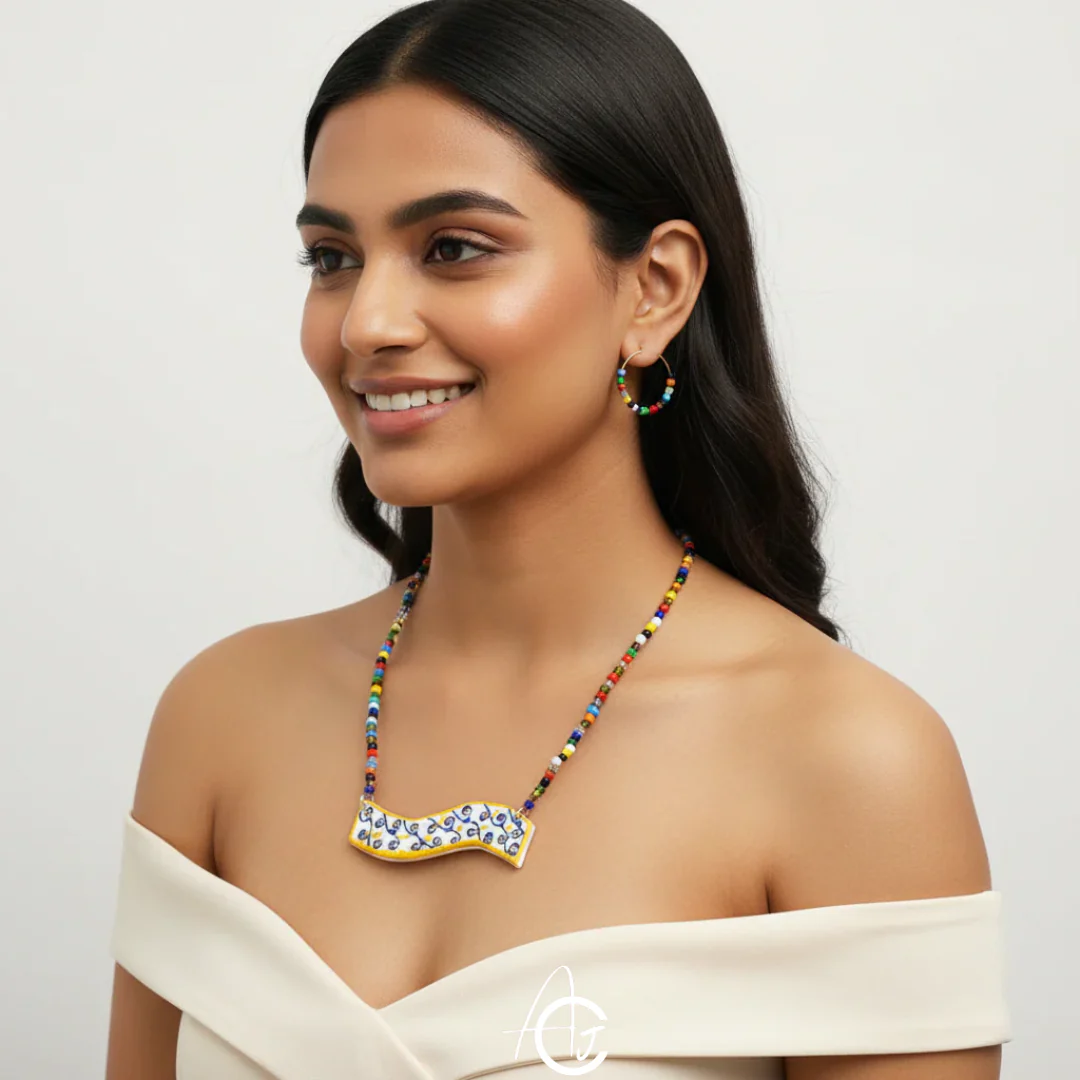 Statement Necklace set, Handpainted : Handmade - Image 2