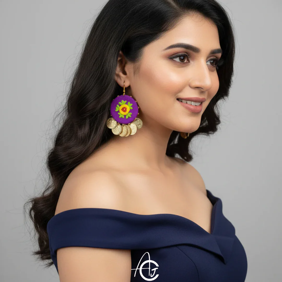 Embroidered Fabric Earrings : Handmade - Image 4