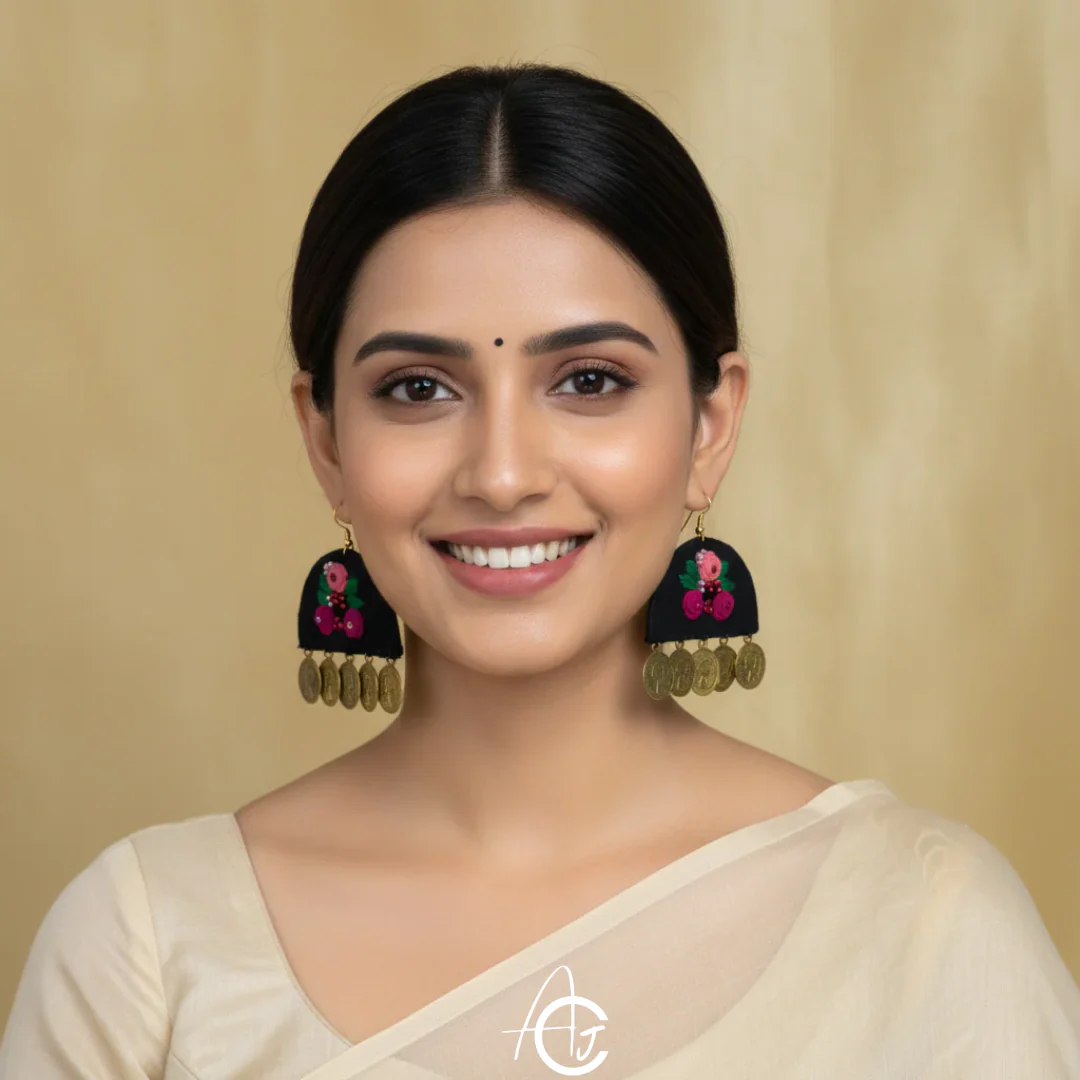 Embroidered Fabric Earrings : Handmade - Image 2