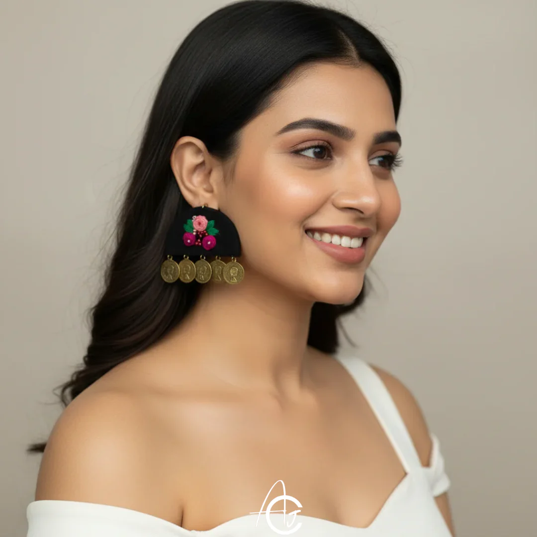 Embroidered Fabric Earrings : Handmade - Image 4