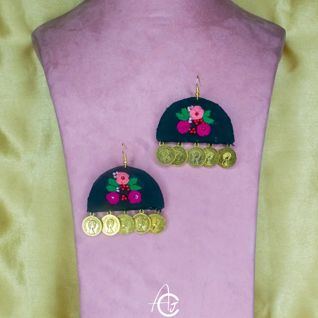 Embroidered Fabric Earrings : Handmade - Image 7