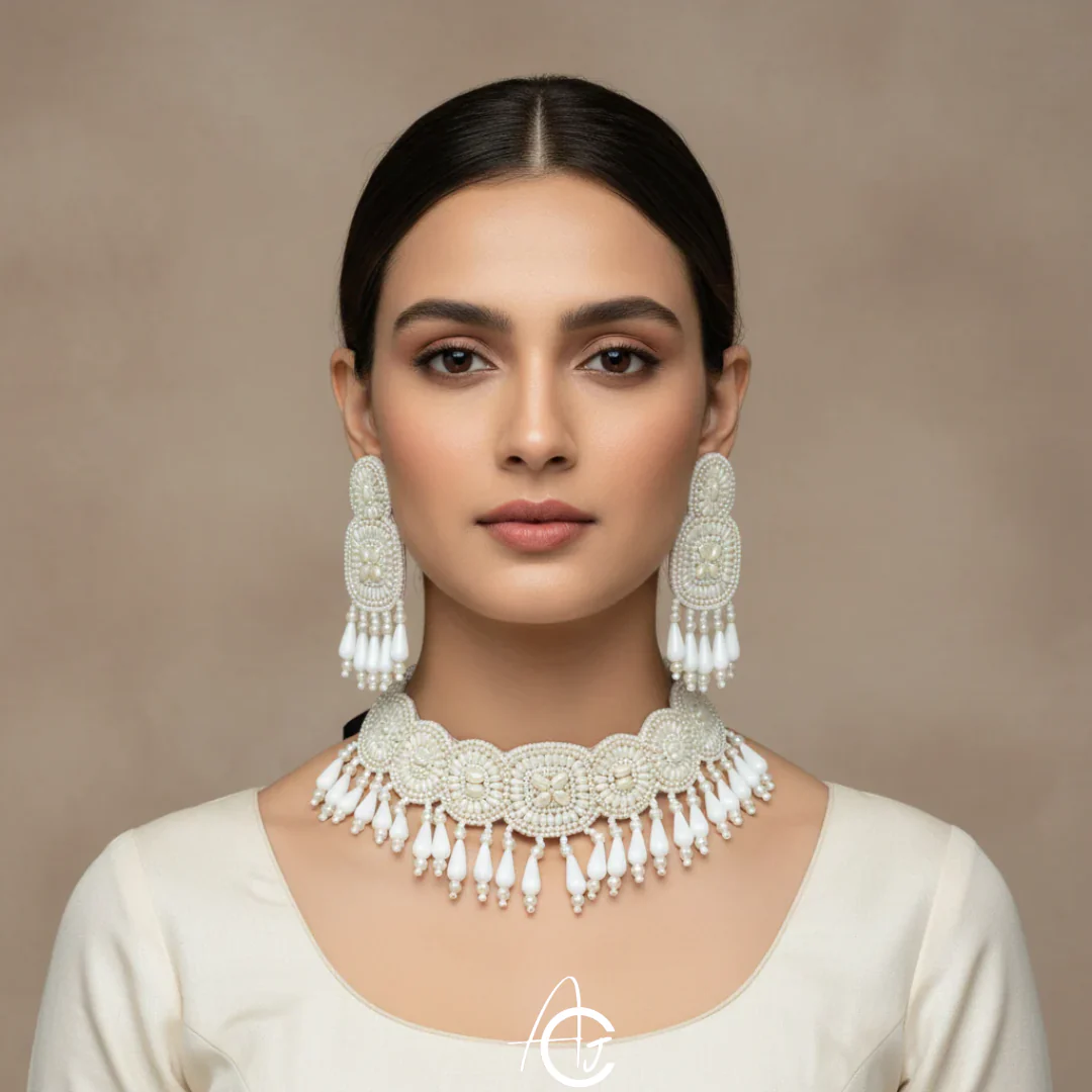 Beads Embroidered Necklace Set : Handmade - Image 3