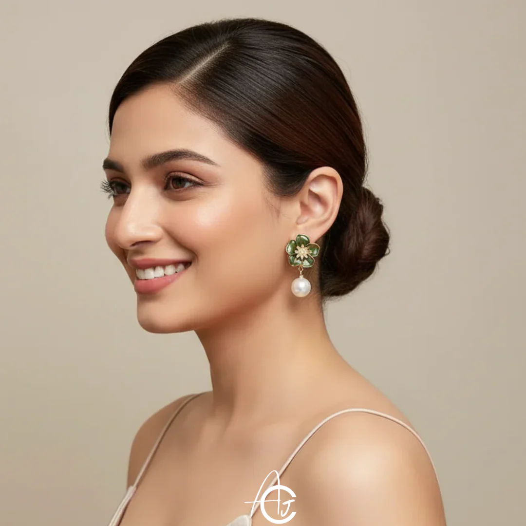 Pearl and Flower Earrings - Image 2