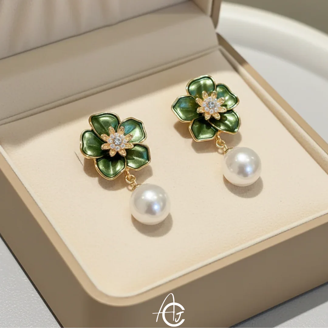 Pearl and Flower Earrings - Image 3