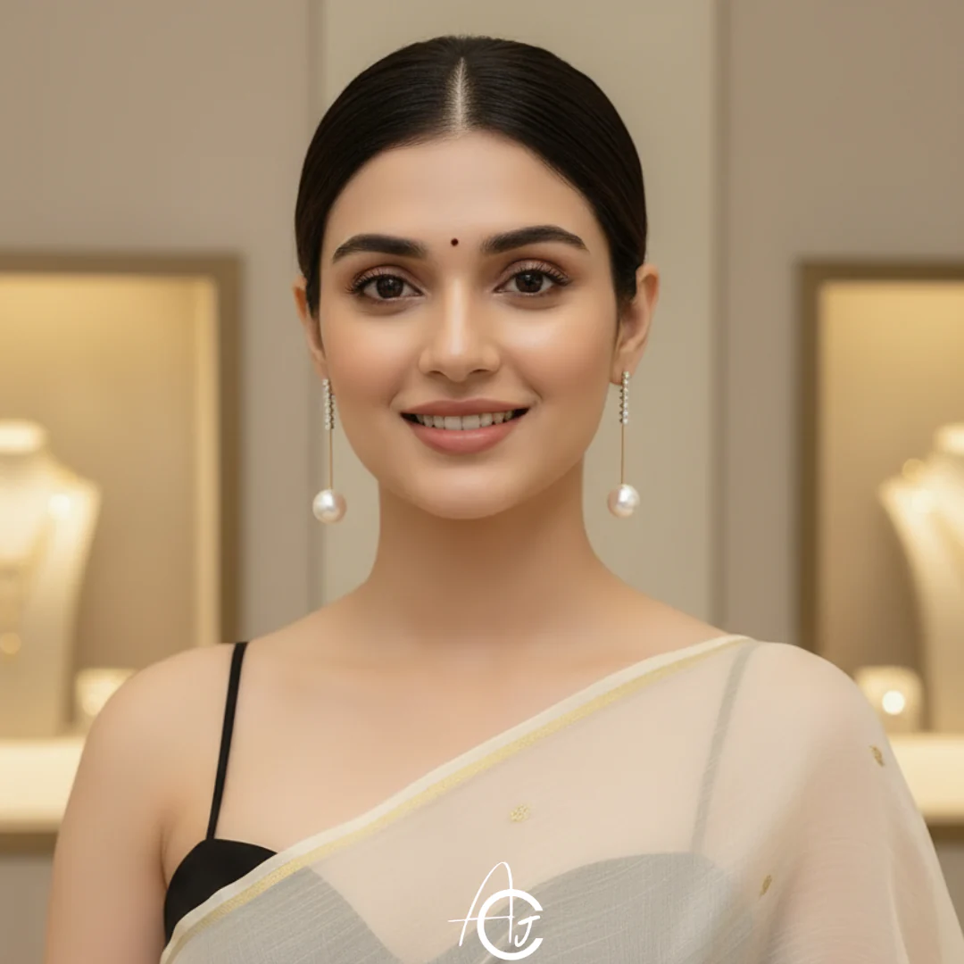 Pearl Chain Bling Earrings - Image 4