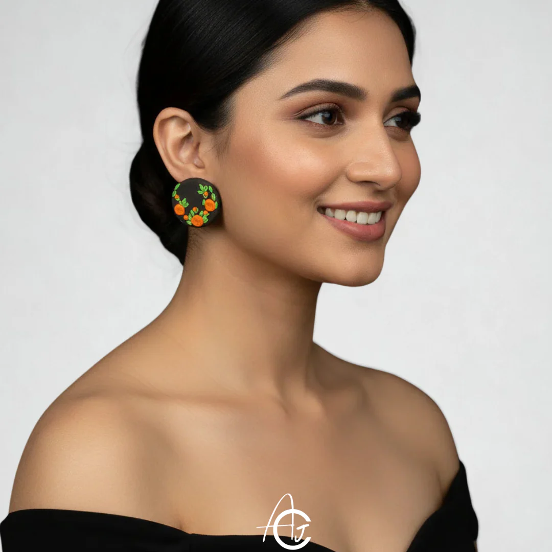Embroidered Fabric Earrings : Handmade - Image 4