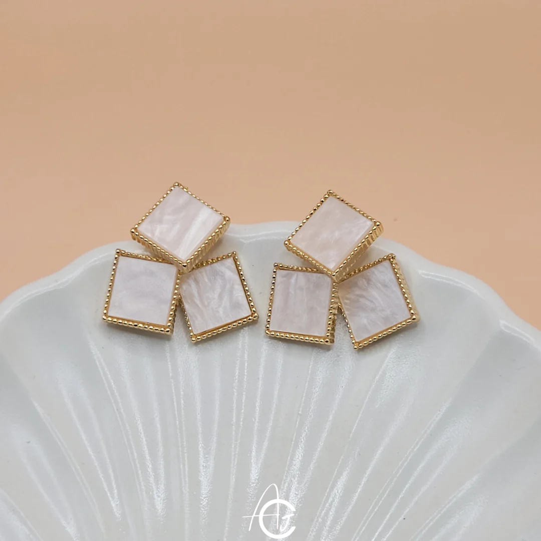 Shell Triangle Earrings Gold Tone - Image 3