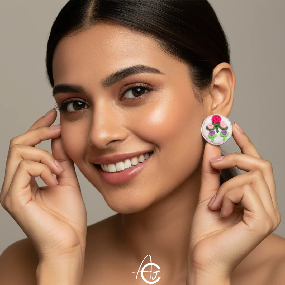 Embroidered Fabric Earrings : Handmade - Image 6